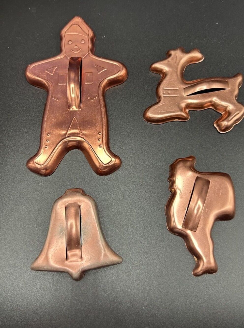 Vintage Set of 4 Aluminum Copper Tone Aluminum Christmas Cookie Cutters